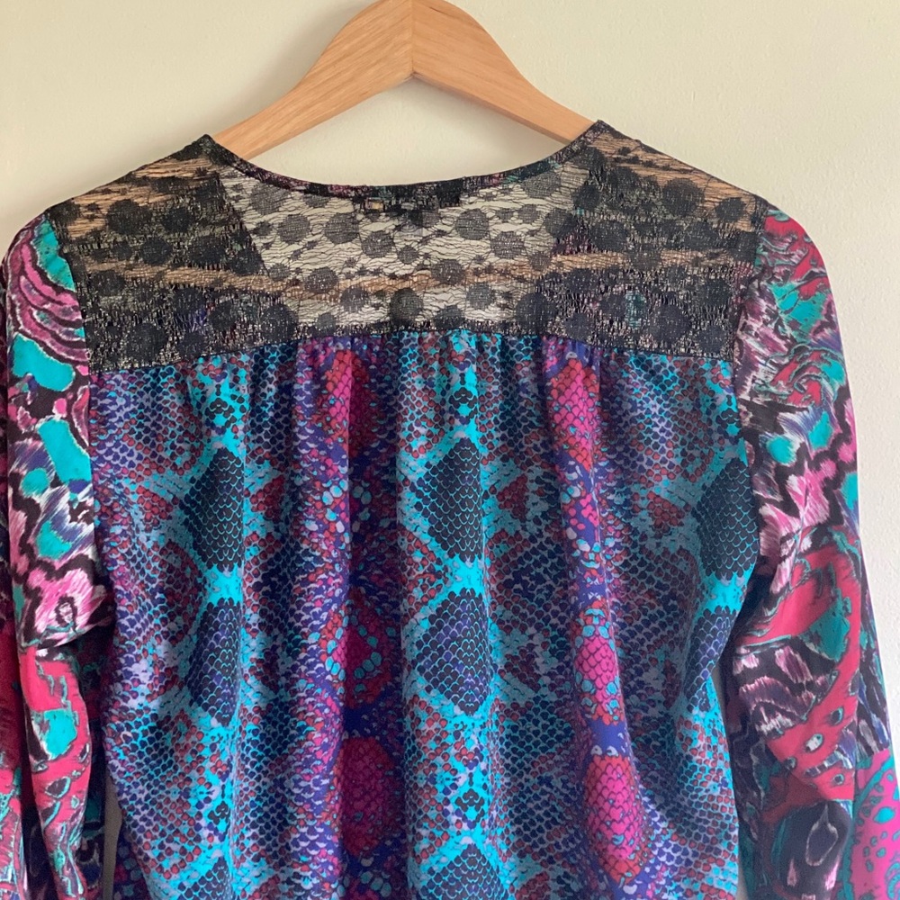 SNAKE PRINT EMBROIDERED & EMBELLISHED BLOUSE TOP - Picture 9 of 10